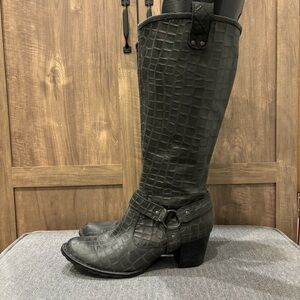 Born 7.5 croc embossed tall soft leather boots Black